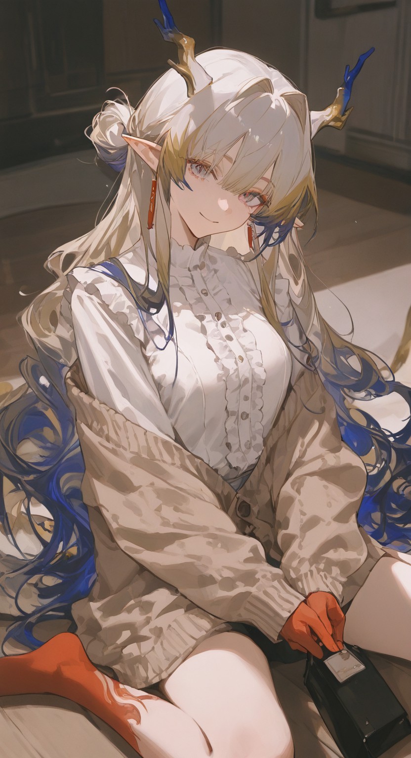 蓝金角发精灵少女的温柔日常穿搭