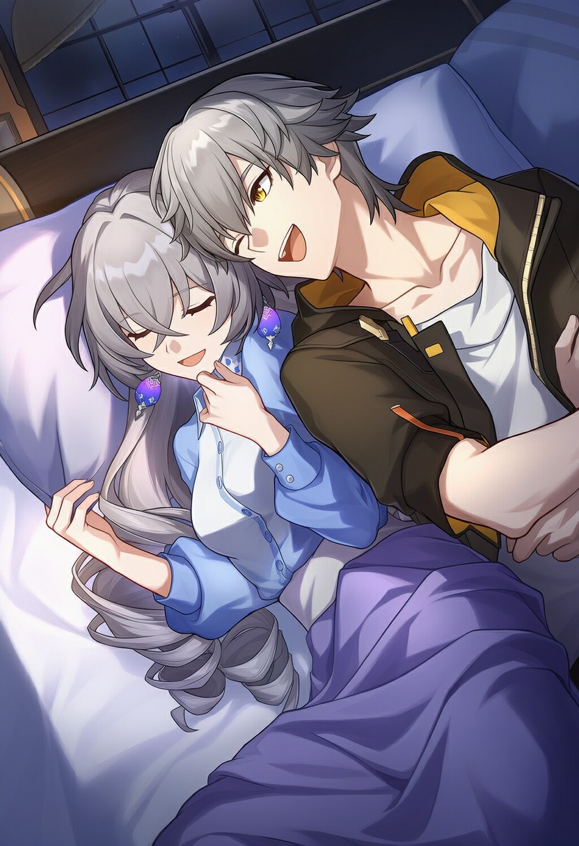 二次元情侣的温馨床上甜蜜互动时刻