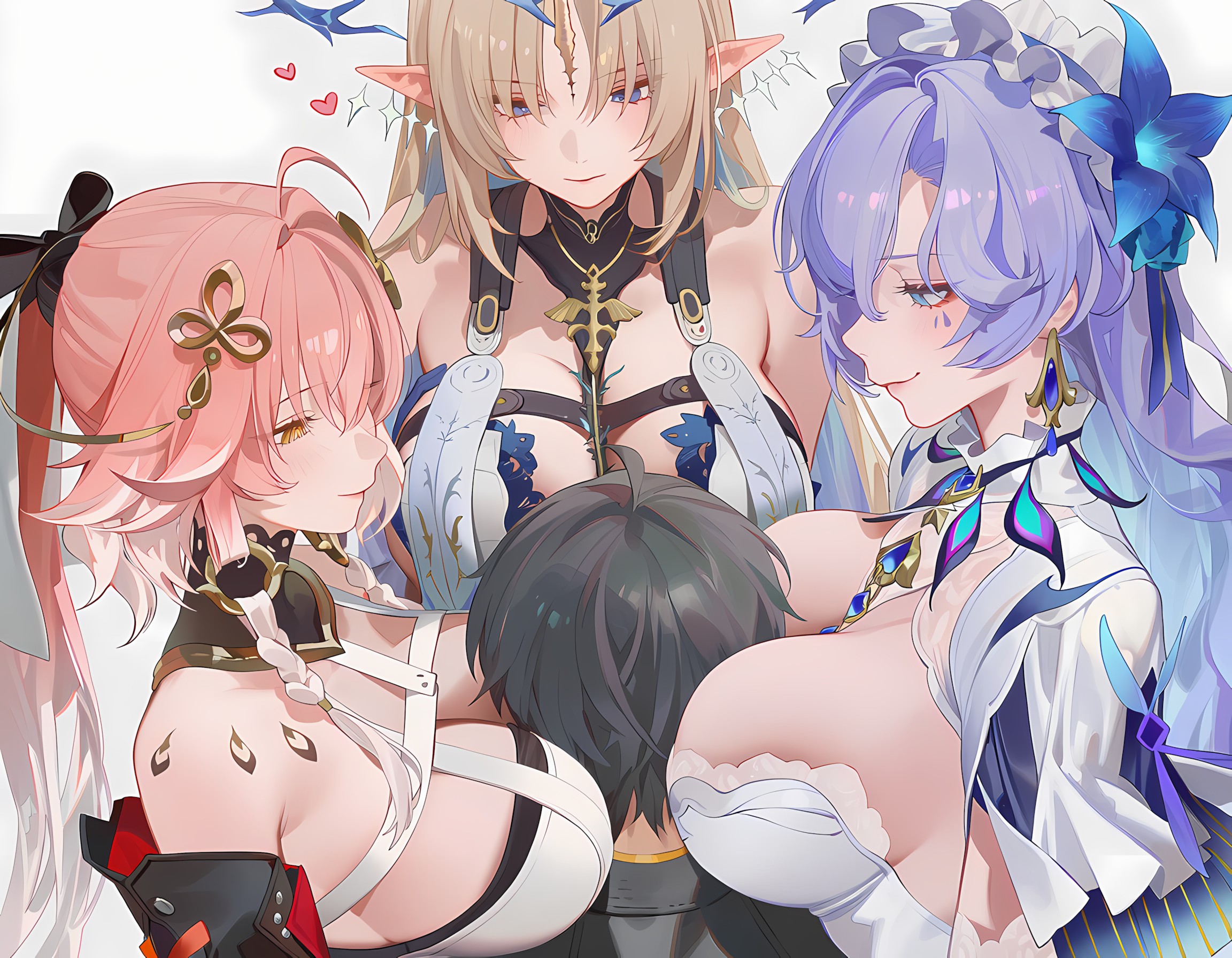 三位绝美少女围拥，这是终极人生赢家时刻