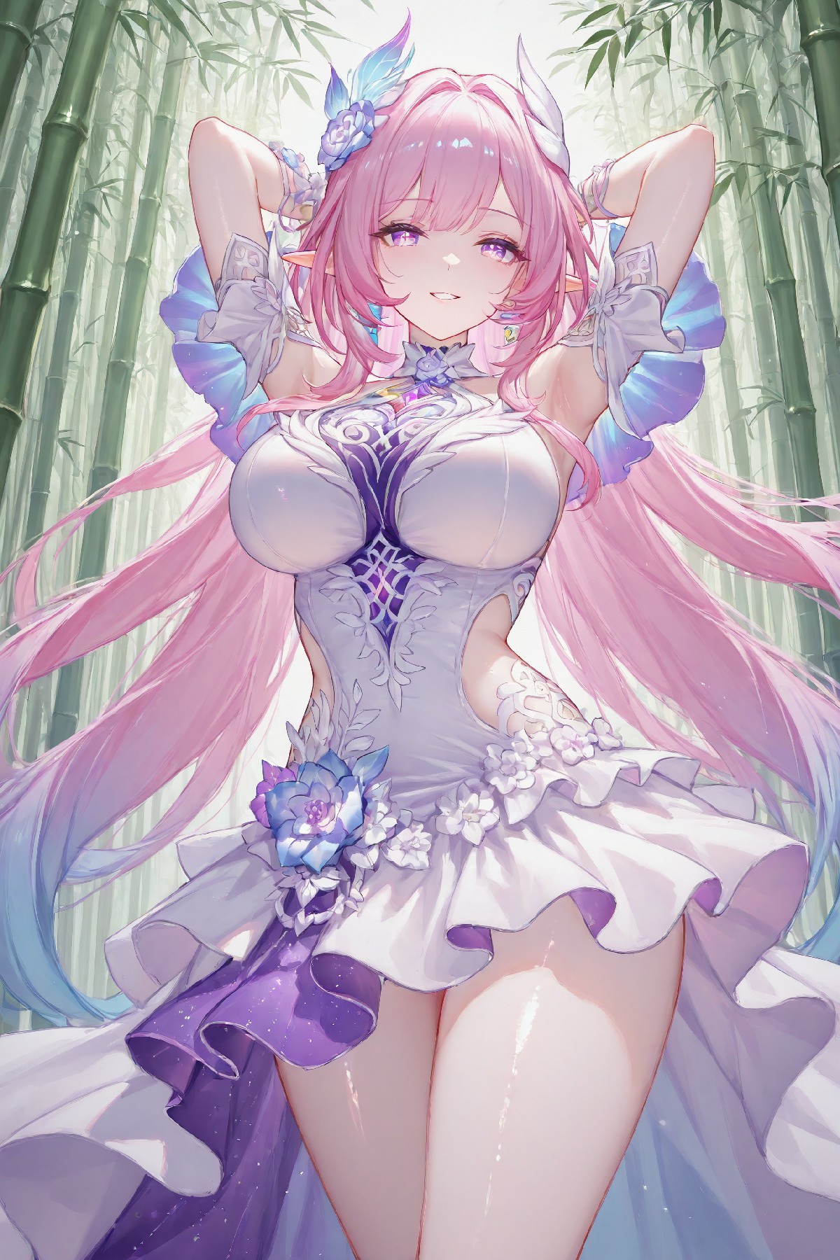 粉发精灵少女，竹林梦幻礼服造型