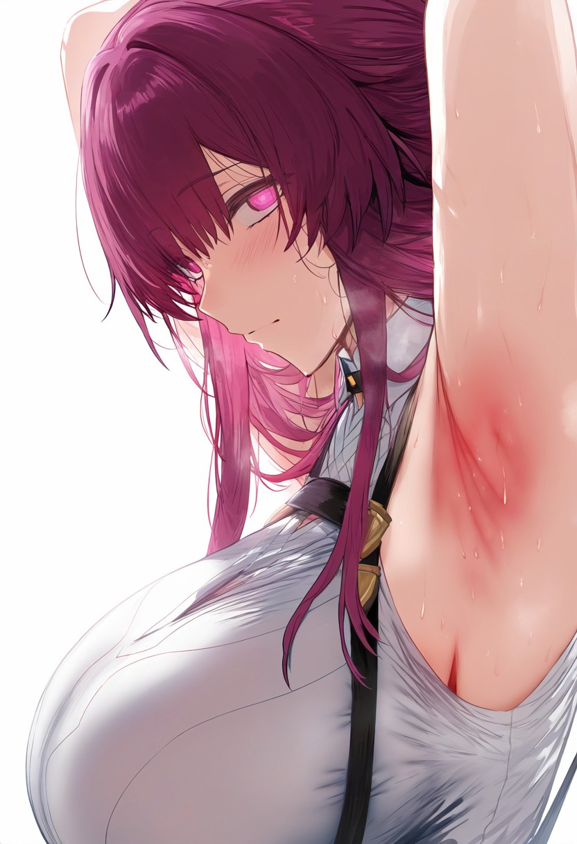 紫发粉瞳少女抬臂心动瞬间