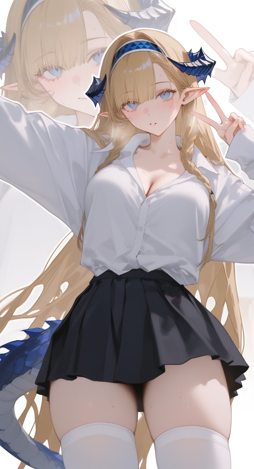 二次元龙娘精灵耳白衬衫黑裙活力写真