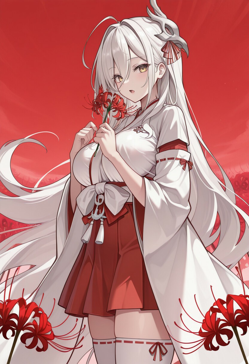 白发少女与彼岸花：红白交织的古风美学