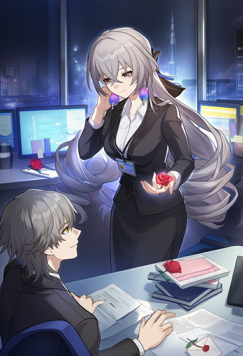 深夜办公室浪漫时刻 镜流的玫瑰专属告白