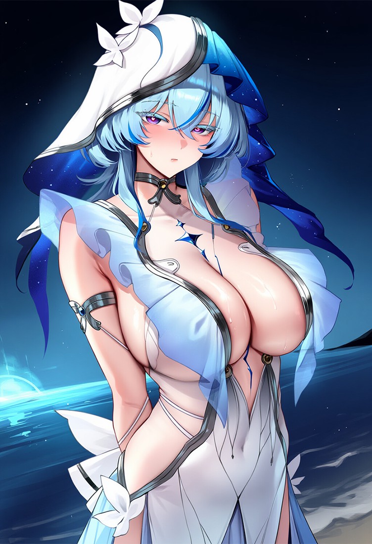 月夜海边蓝发巨乳美少女造型