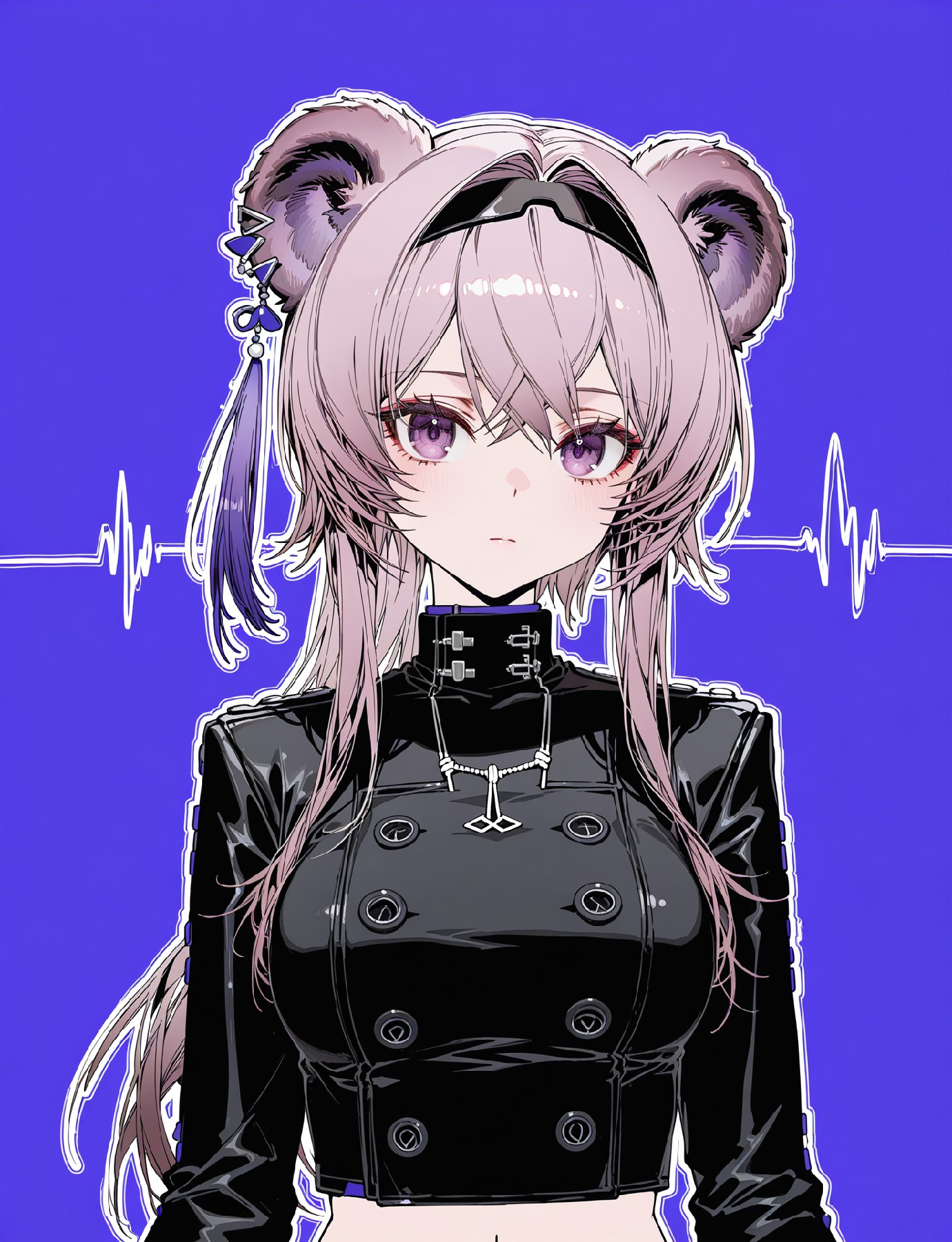 甜酷熊耳紫瞳少女 蓝紫配色插画好吸睛