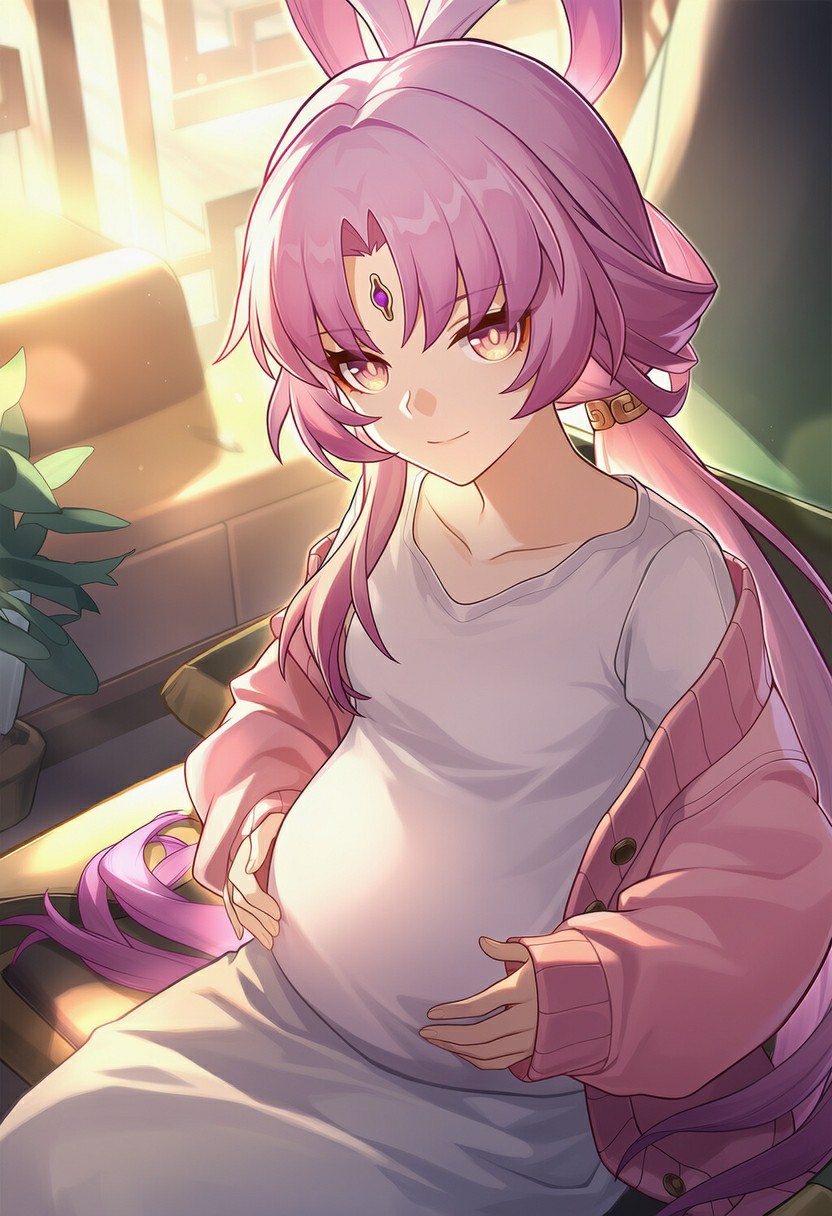 粉发孕美人的治愈系居家时刻