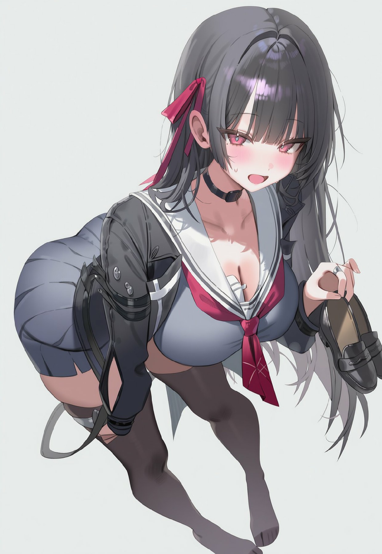 水手服黑长直少女的撩人姿态