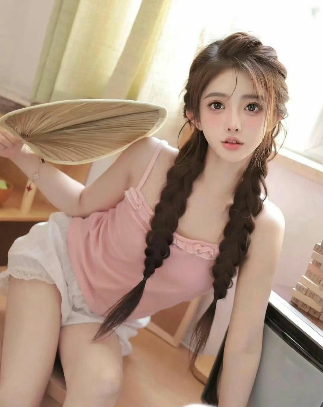 夏日清甜少女风，蒲扇双马尾超治愈