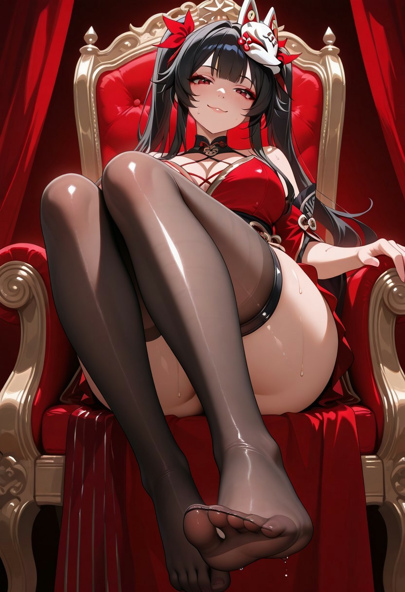 红黑御姐风动漫角色的性感坐姿