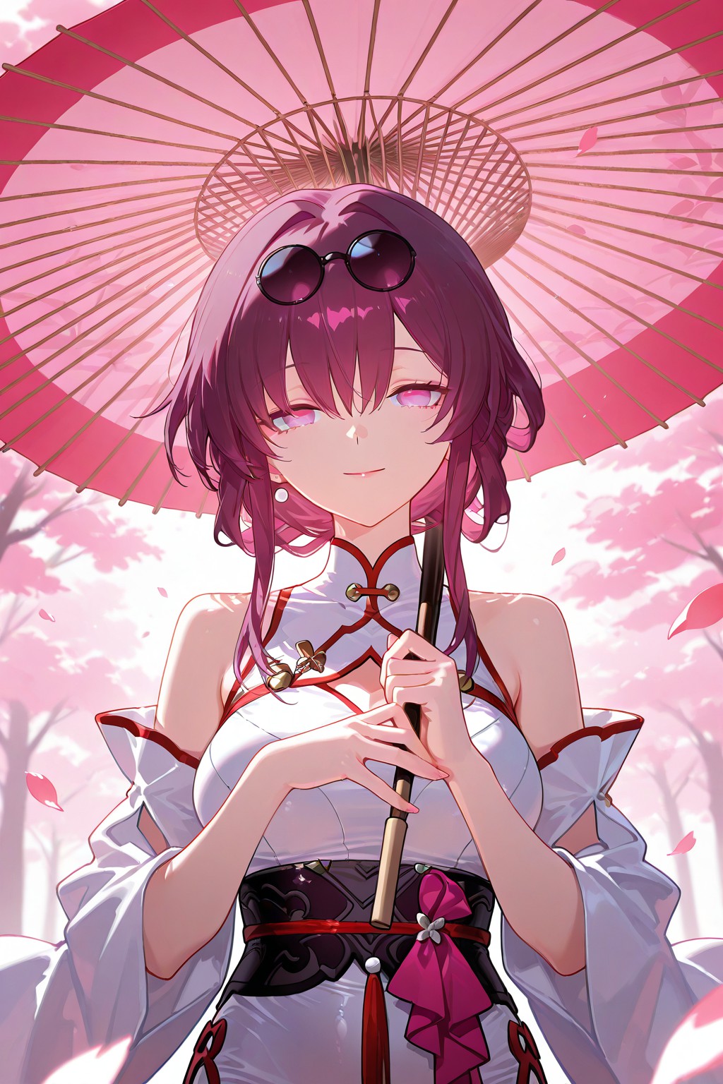 樱雨漫天，旗袍卡芙卡持伞尽显柔媚风华