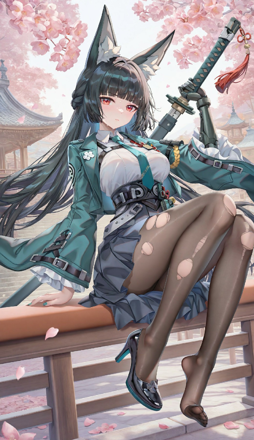 樱花树下的狐耳少女，又酷又飒超吸睛