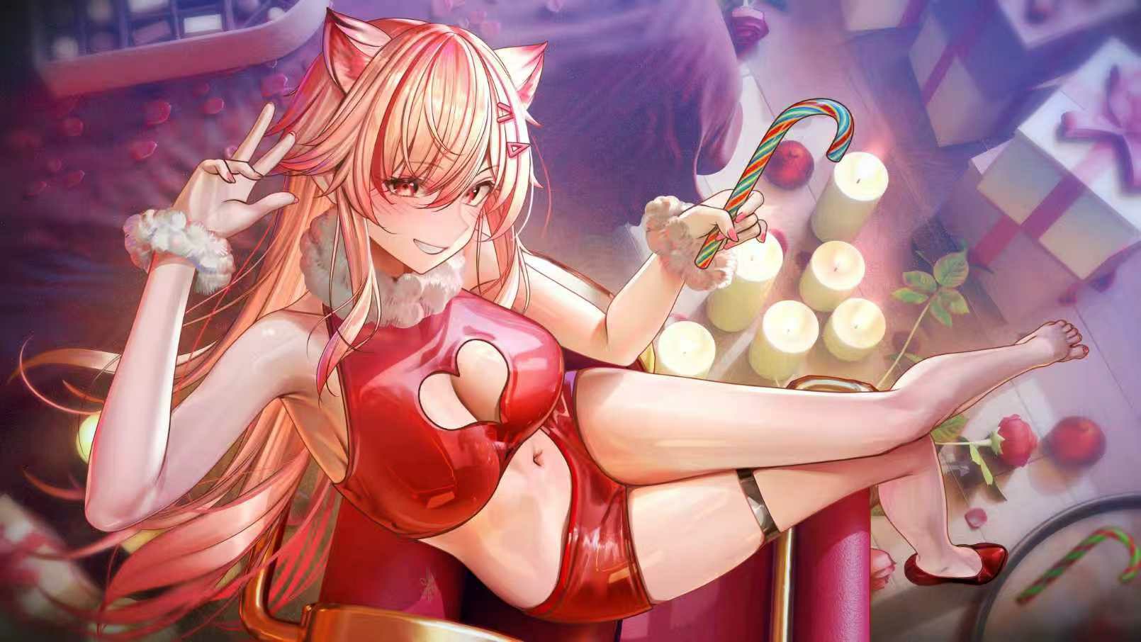 红发猫耳娘的甜蜜性感节日写真