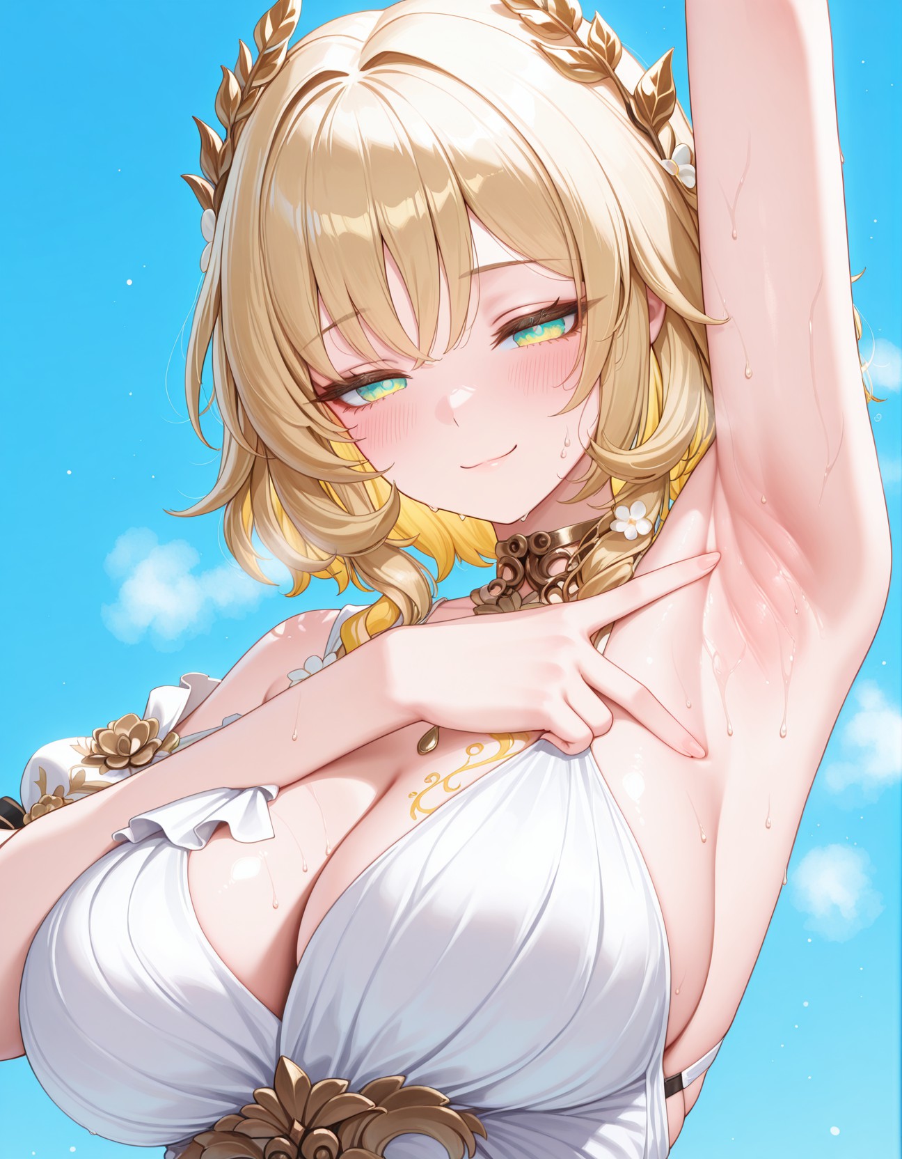 阳光蓝天背景下的性感二次元美少女