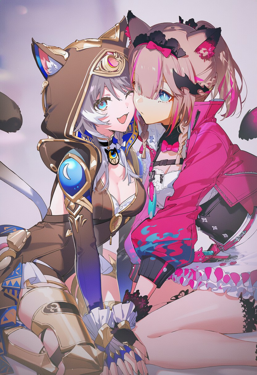 超萌猫耳娘闺蜜贴贴,画风甜到心坎