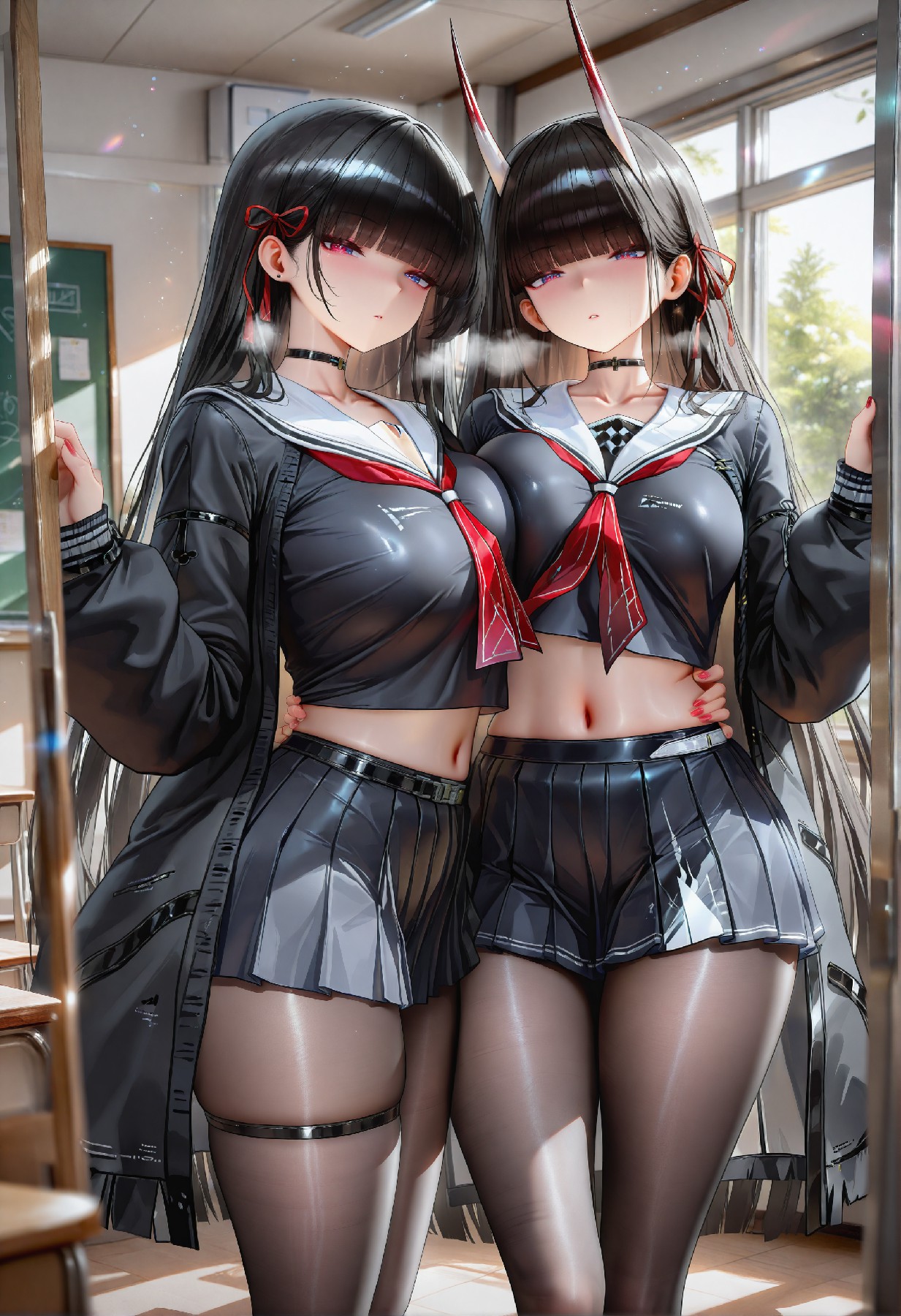 双生恶魔角JK姐妹 教室性感写真