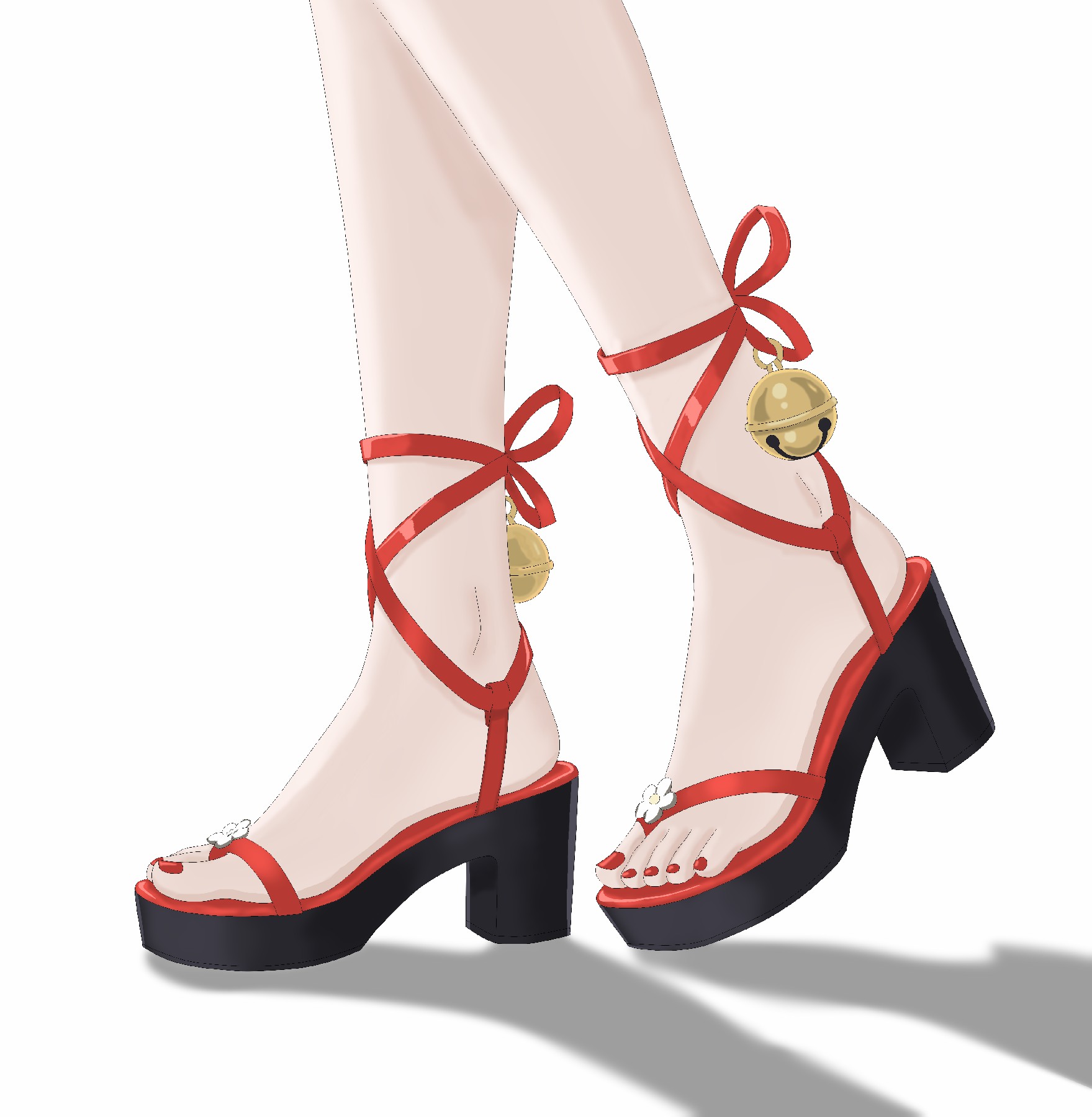 红色铃铛绑带凉鞋，甜酷国风感拉满