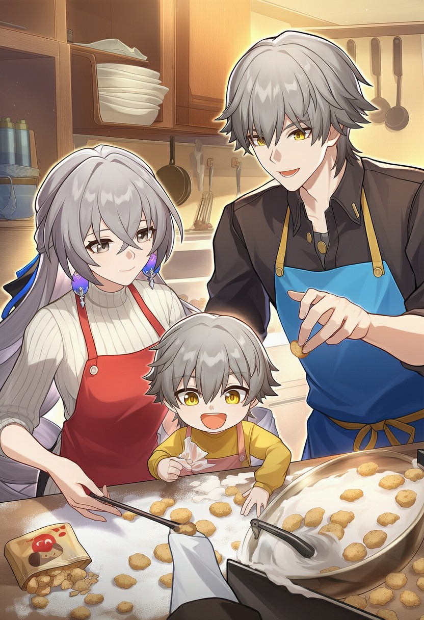 银发家庭厨房做饼干的温馨时光