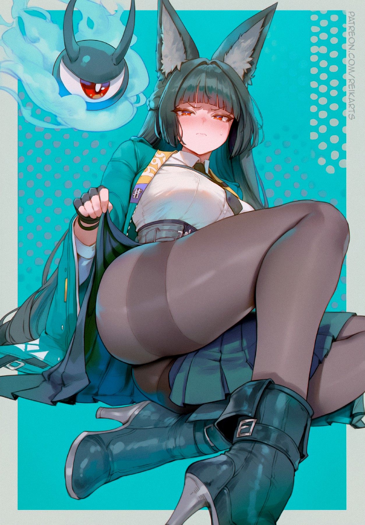 狐耳娘制服黑丝，二次元美少女氛围感拉满