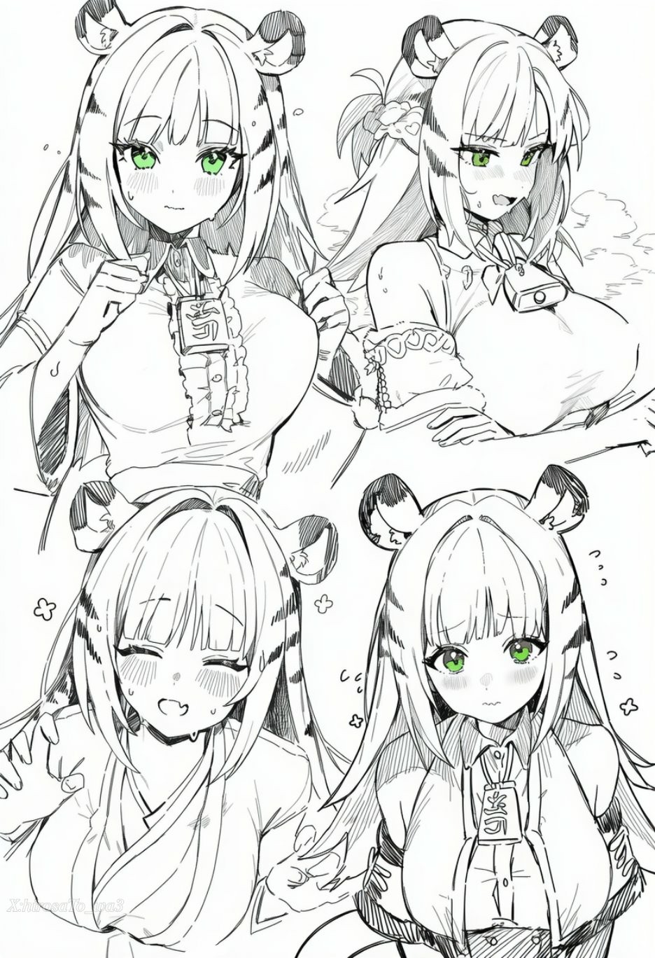 虎耳娘四格小剧场：元气与可爱的四种姿态