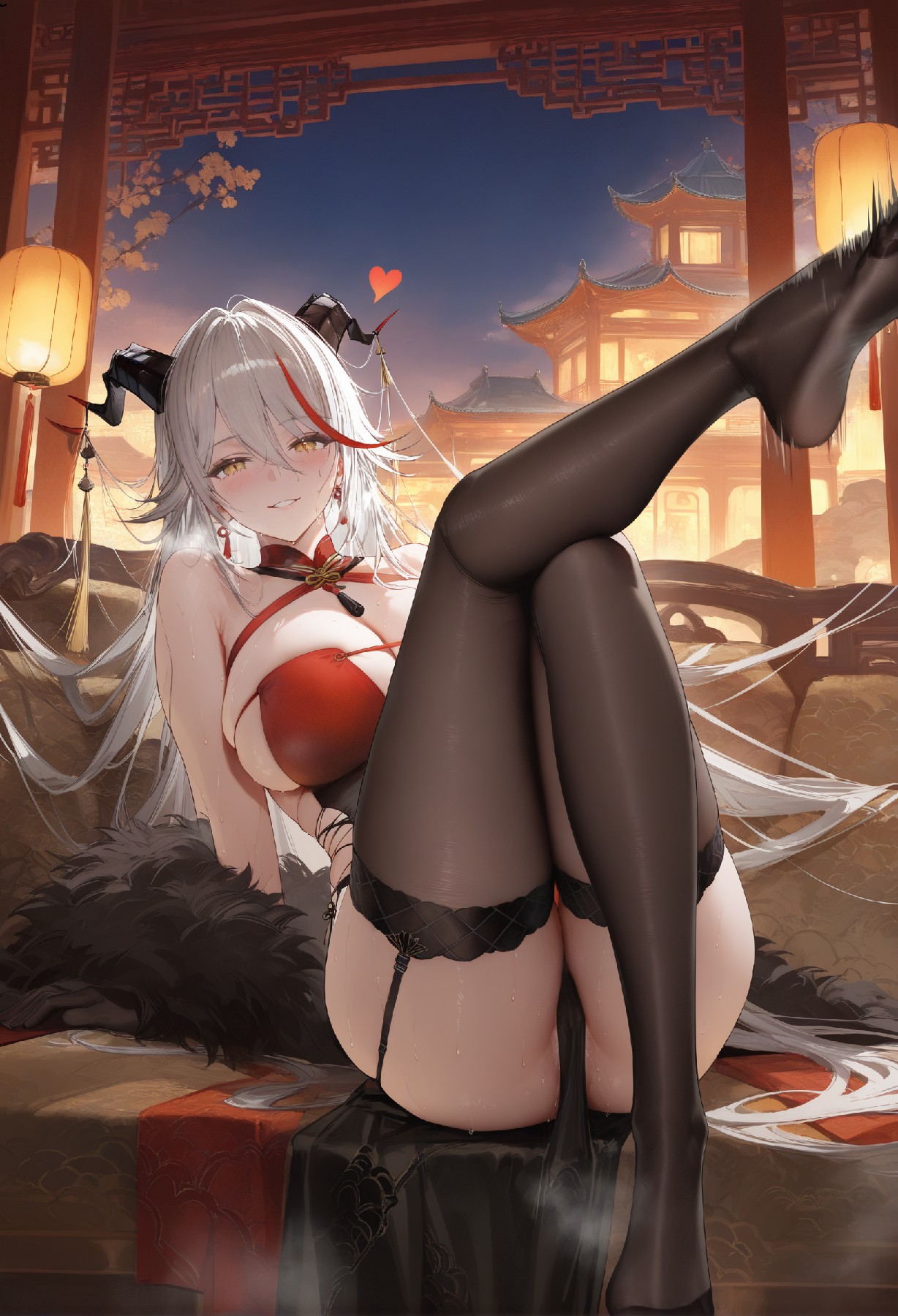 银发魅魔少女古风夜景氛围感写真