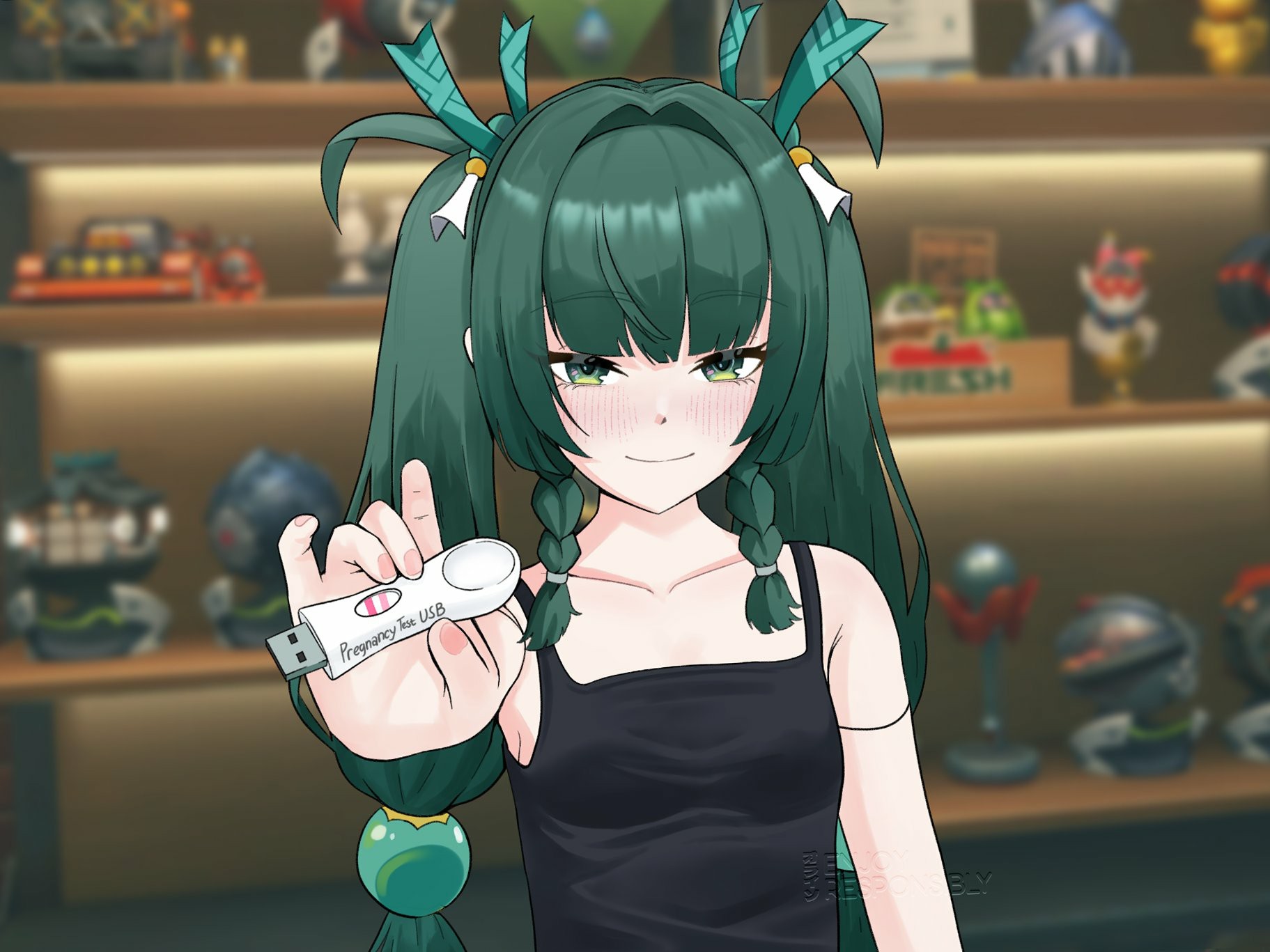 二次元少女手持趣味怀孕测试USB创意周边