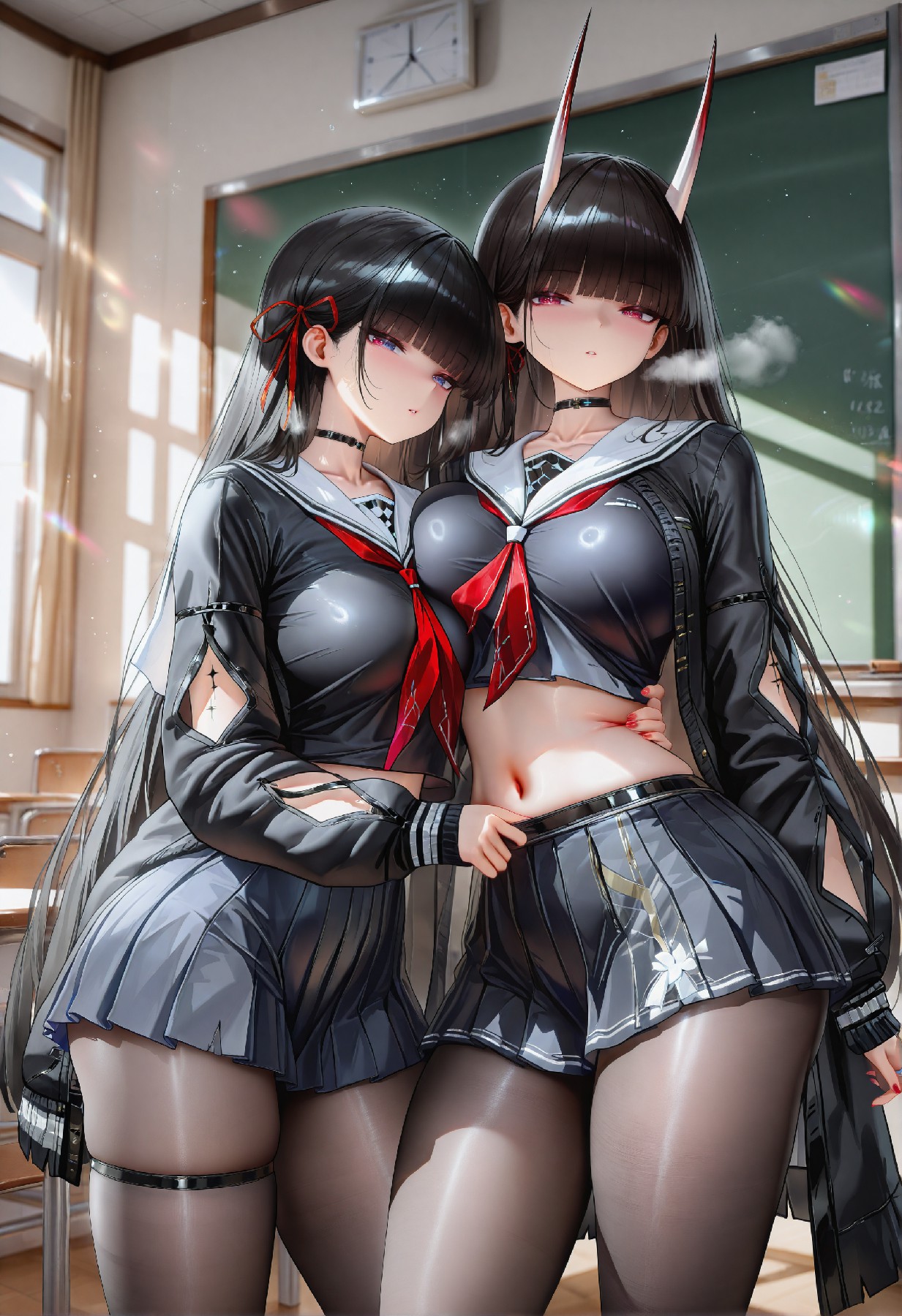 教室双生水手服少女 氛围感拉满