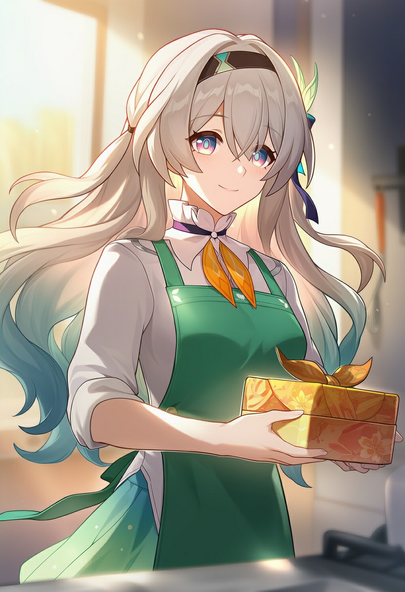 温柔厨娘风动漫角色手捧礼物超治愈