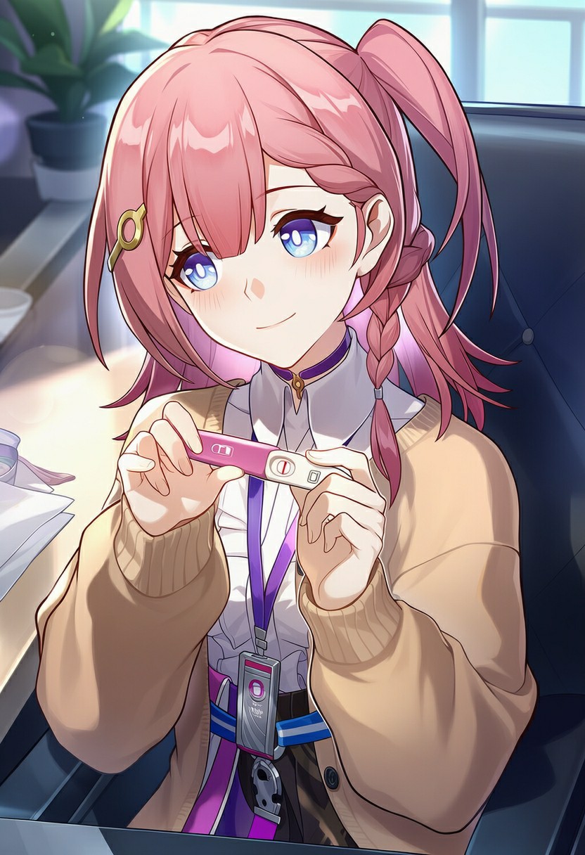 粉色双马尾少女手持物件的治愈日常