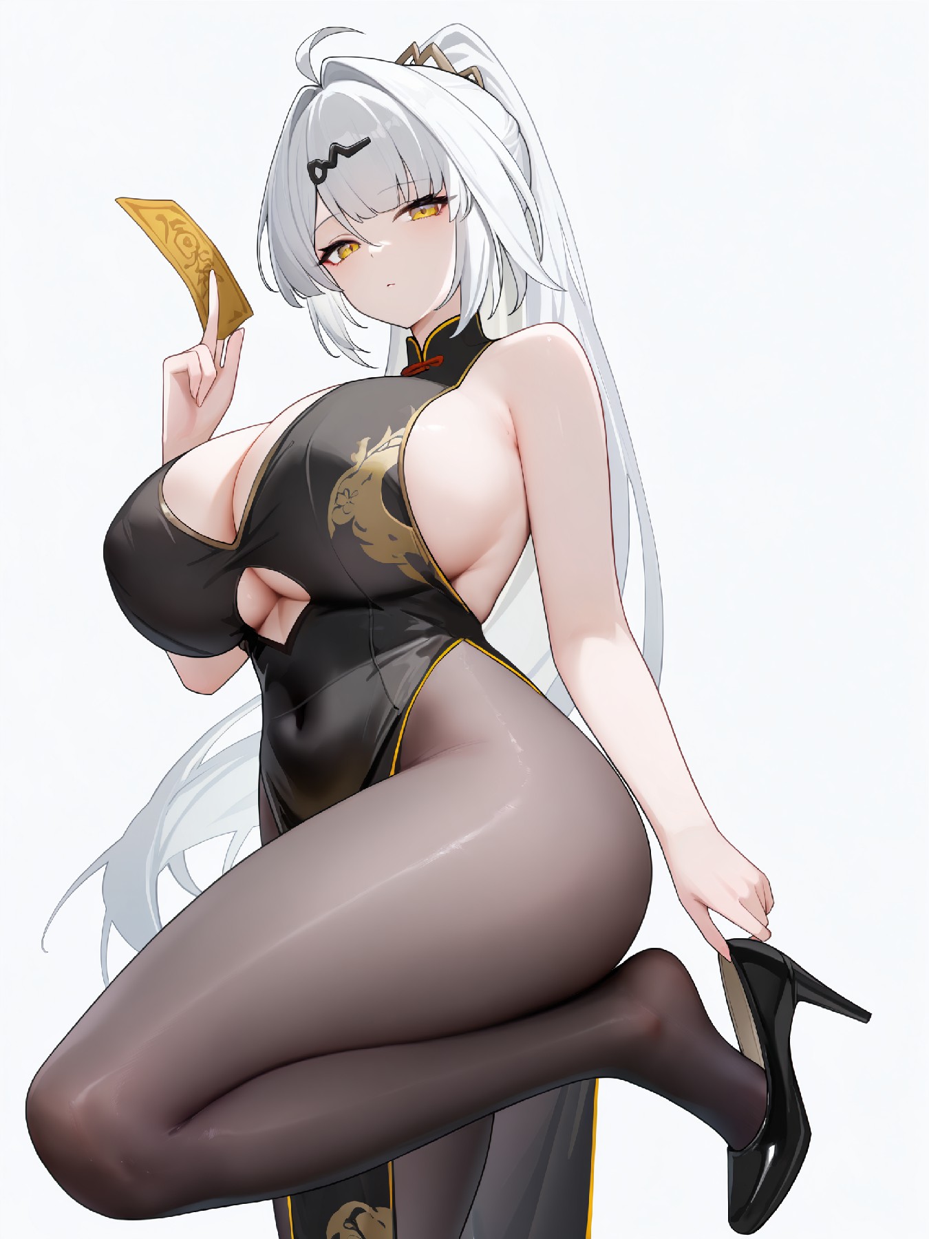 银发高马尾御姐国风旗袍性感造型