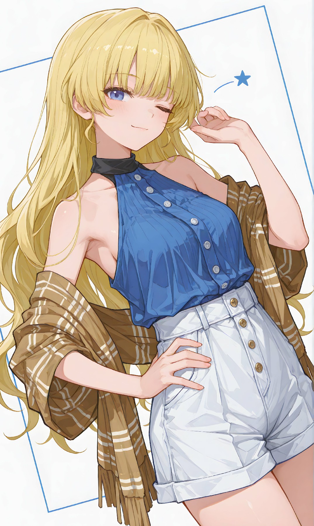 夏日金发元气少女|蓝白搭配超吸睛