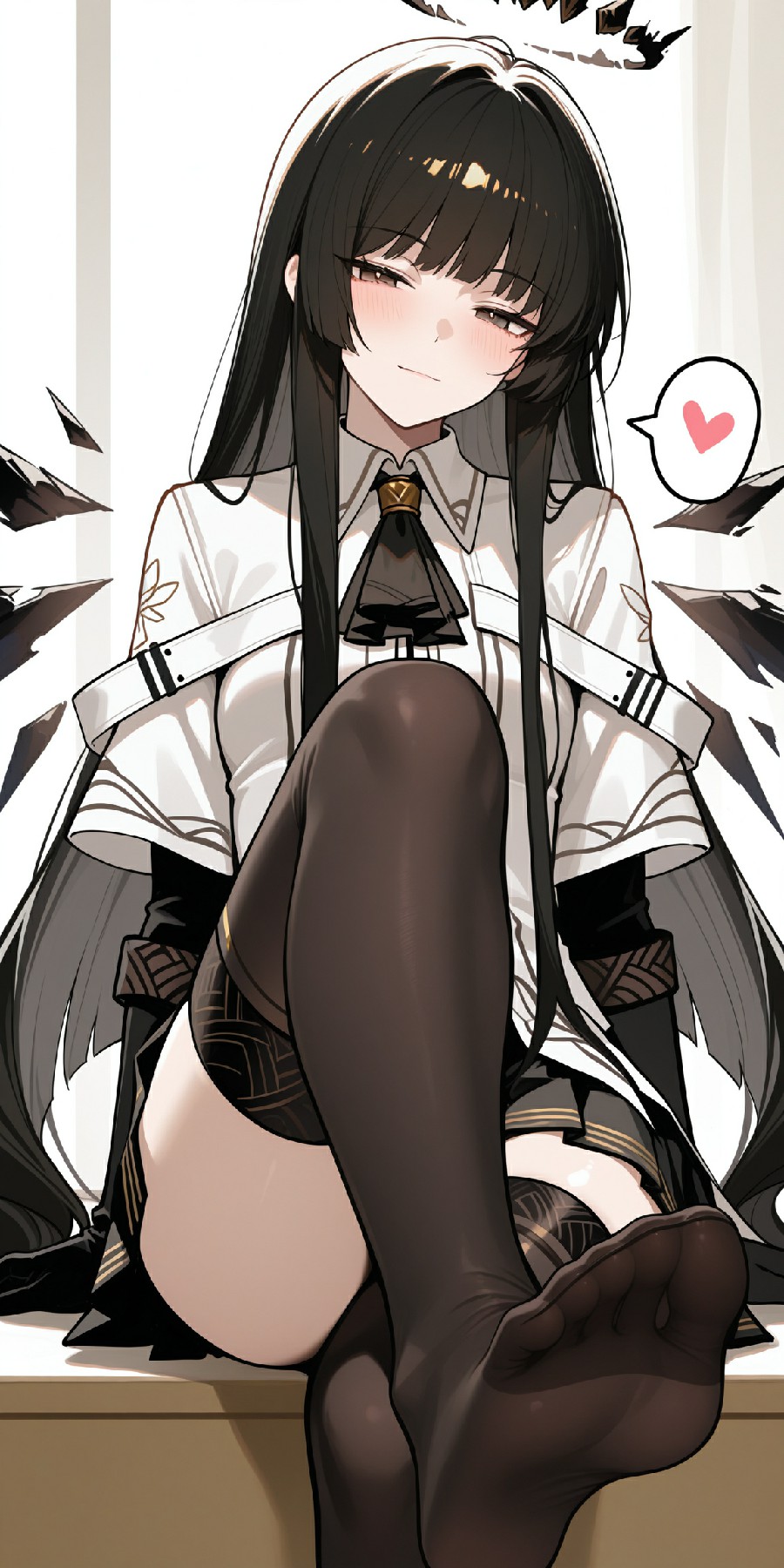 黑长直制服少女的黑丝美腿坐姿