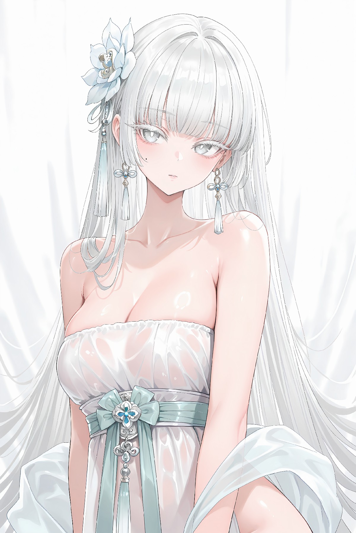 [银发簪花古风少女，清冷氛围感直接拉满]