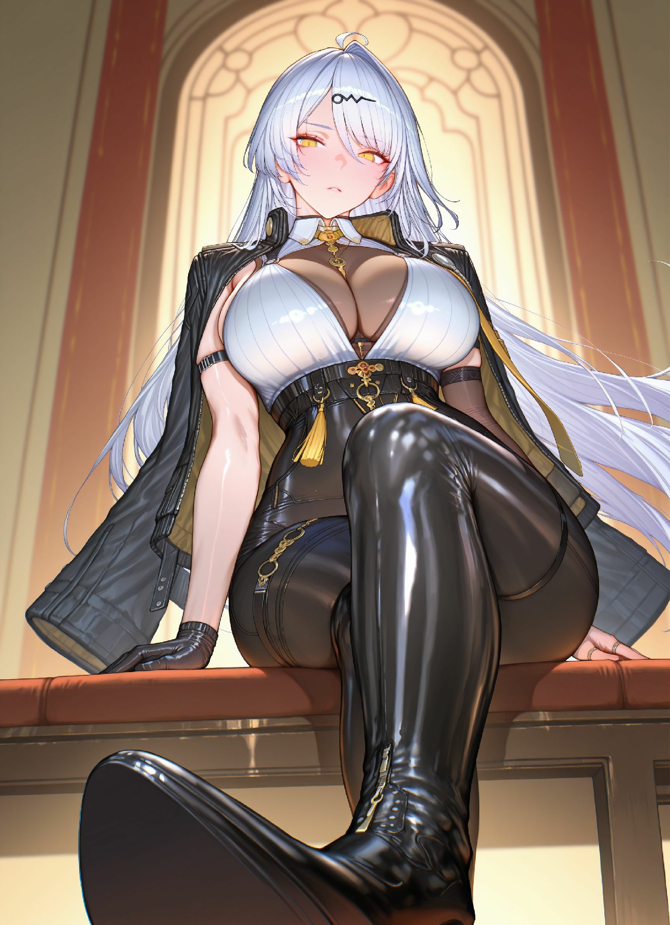 银发御姐皮衣造型，气场全开超吸睛