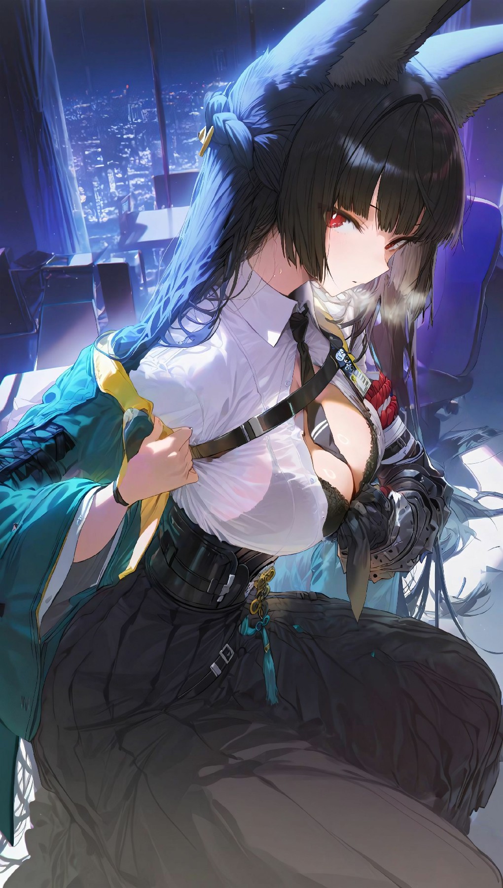 都市夜景下的兽耳制服美少女