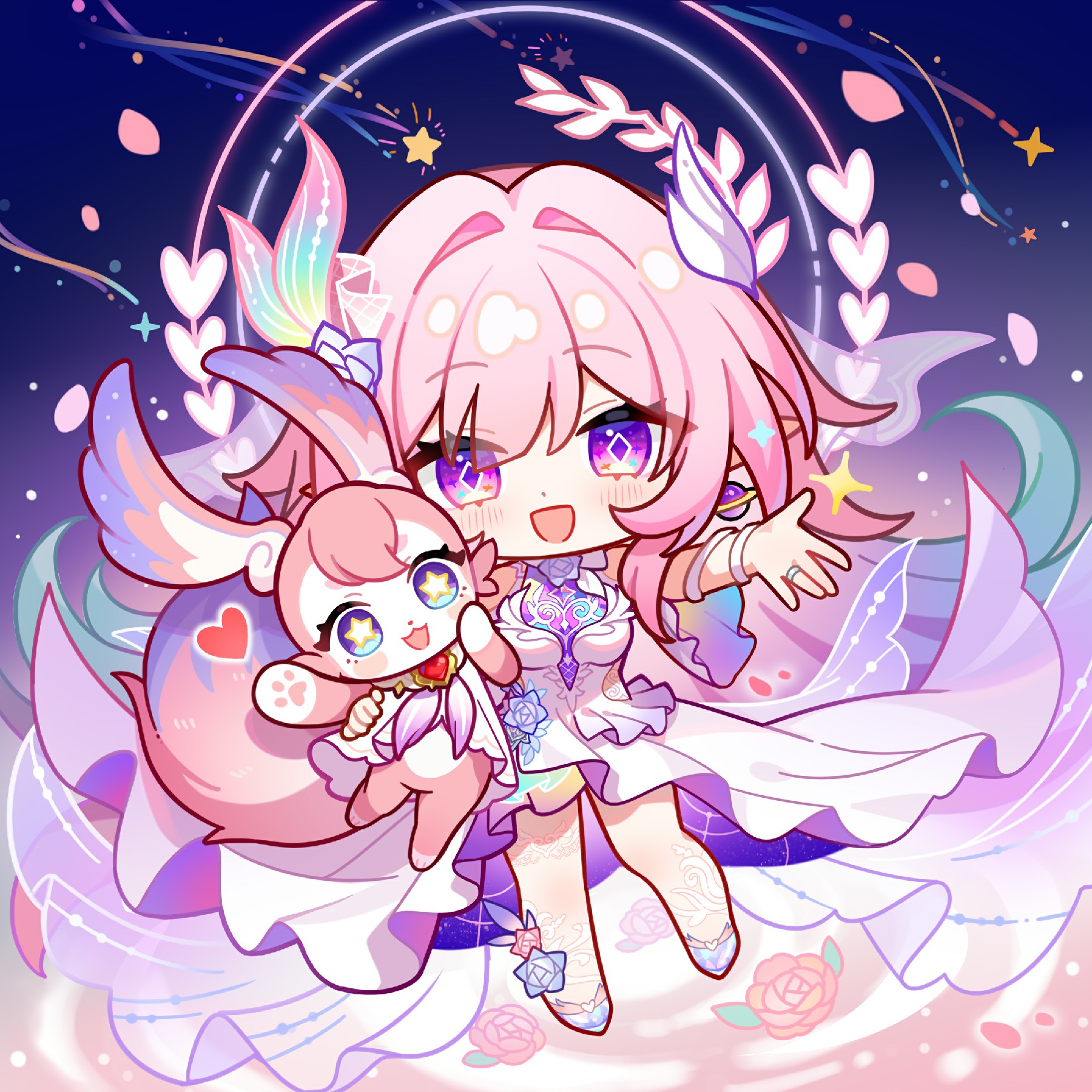 粉发少女与萌兔玩偶的梦幻治愈时刻