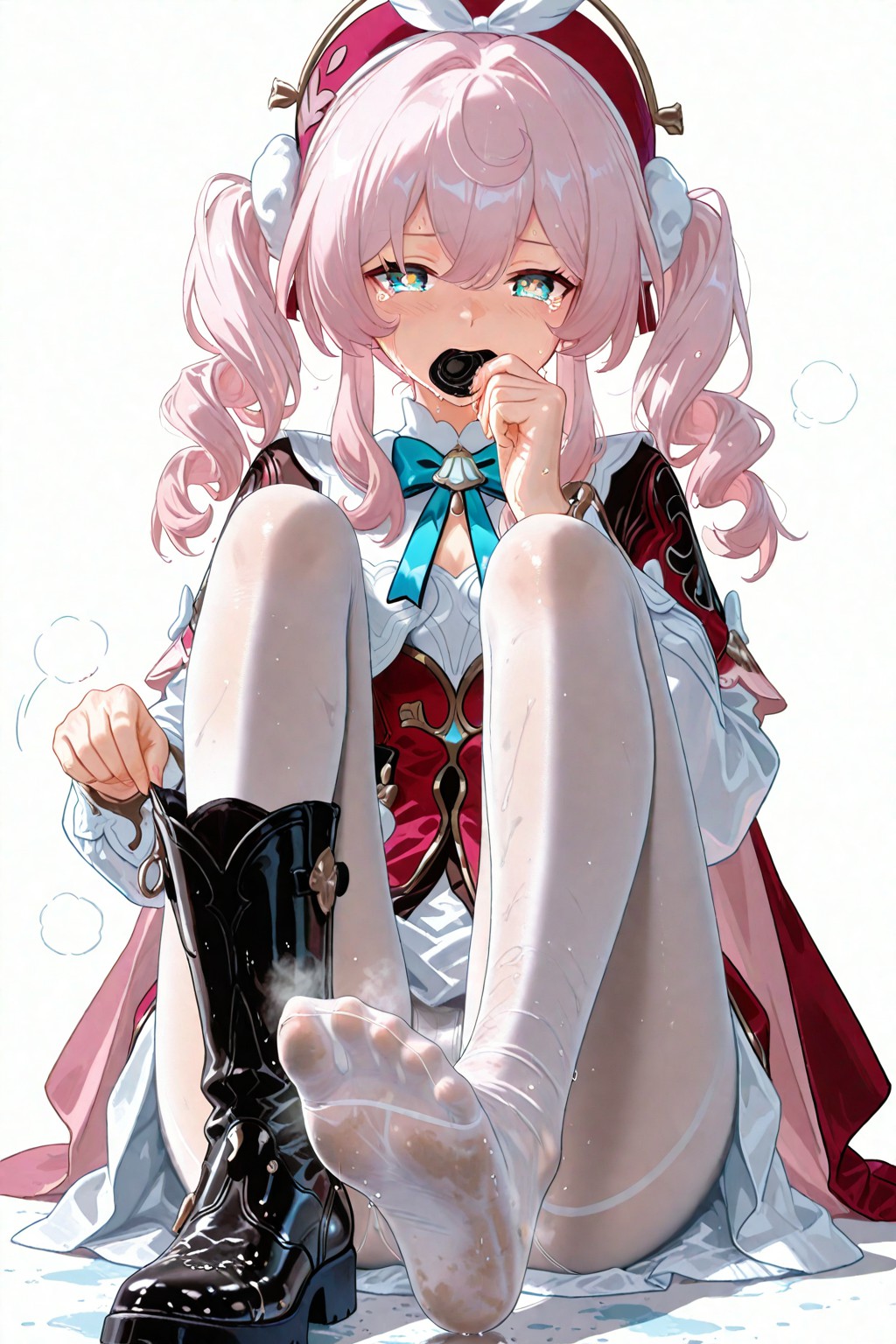 粉发双马尾少女 可爱坐姿超吸睛