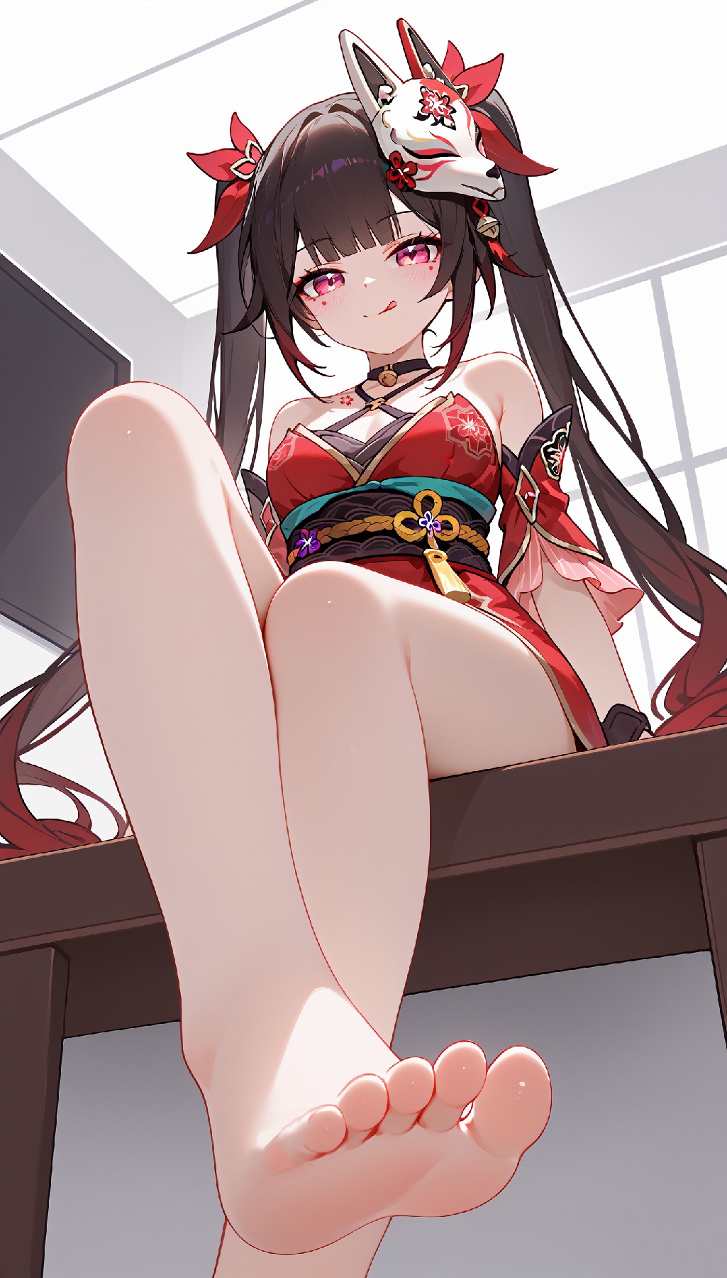 和风少女赤脚坐姿，灵动俏皮超吸睛