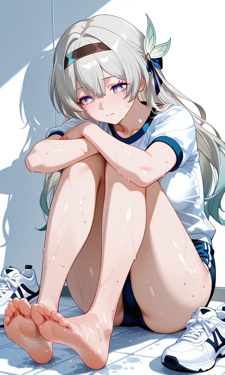 流汗的银发校园运动少女