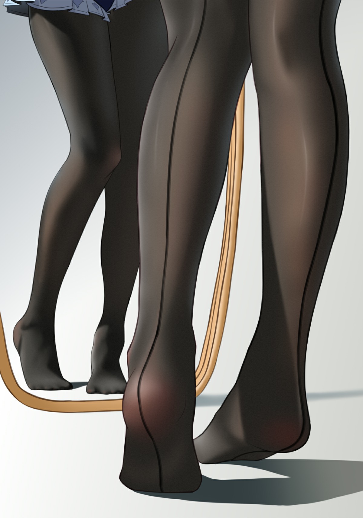 二次元手绘黑丝腿部特写镜面光影质感插画