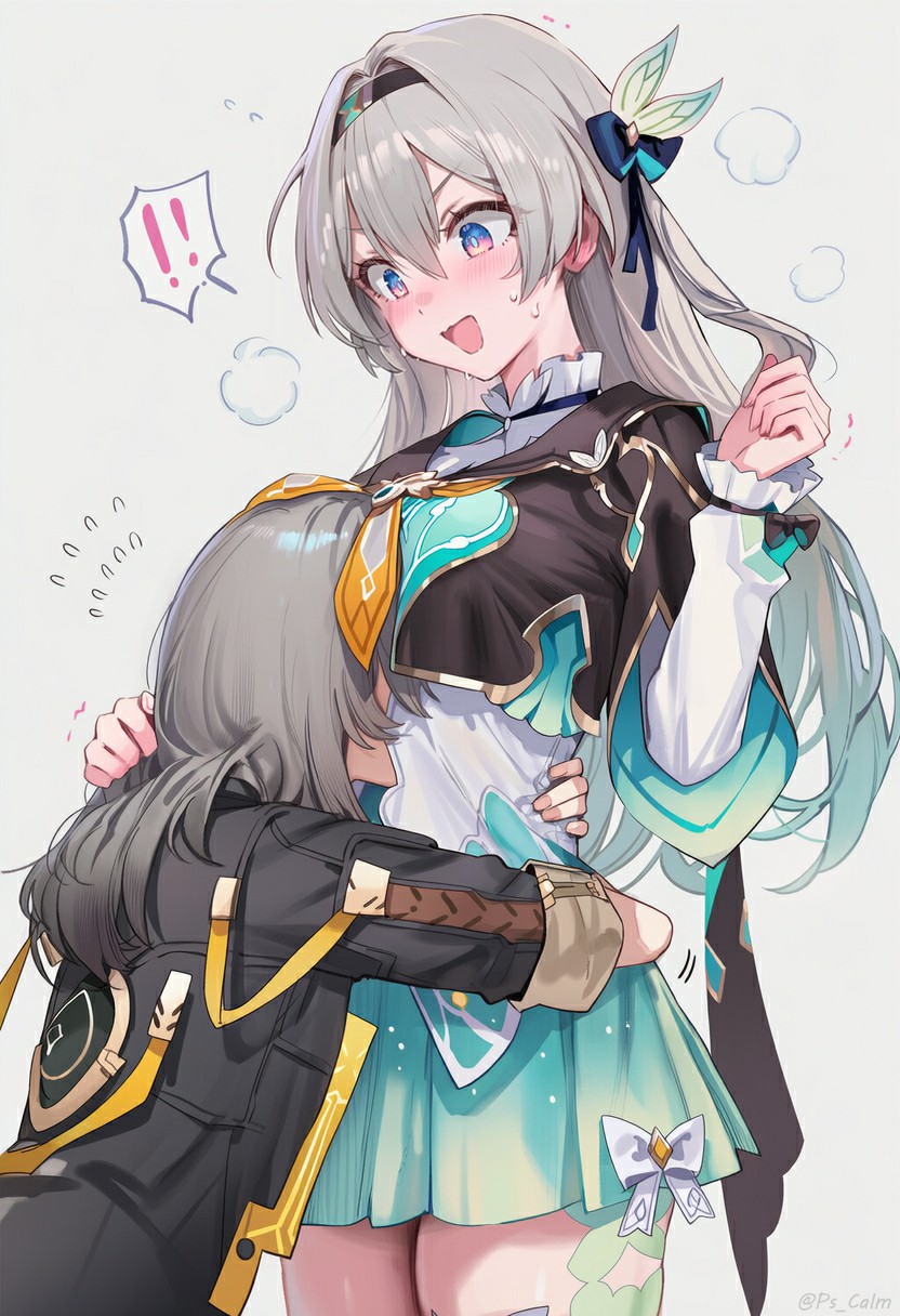 意外拥抱！银发少女的慌张瞬间