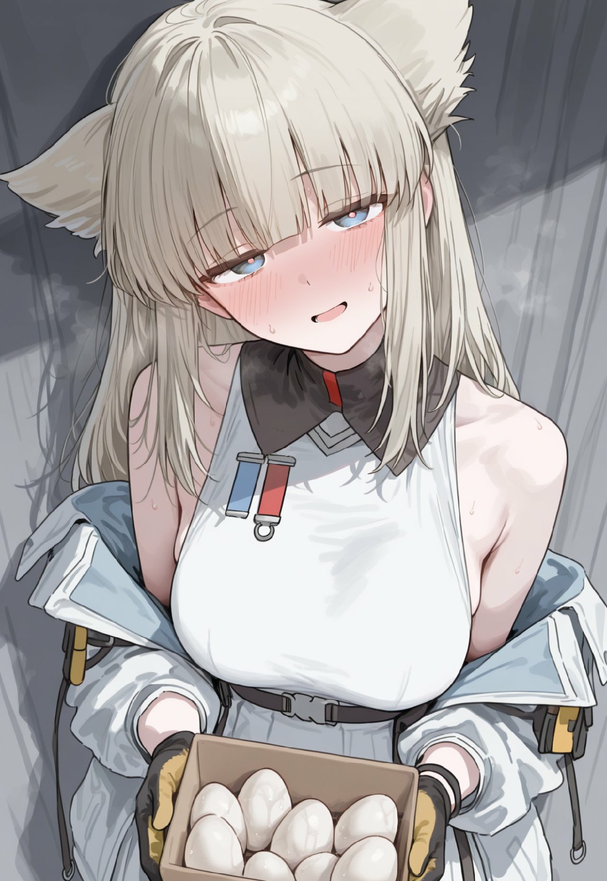 兽耳少女抱蛋盒 脸红小表情超可爱