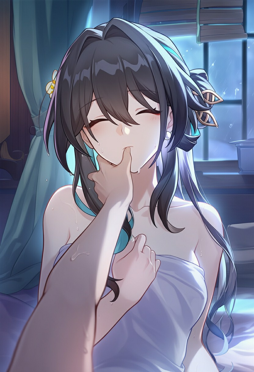 雨夜窗边,浴后少女的温柔瞬间