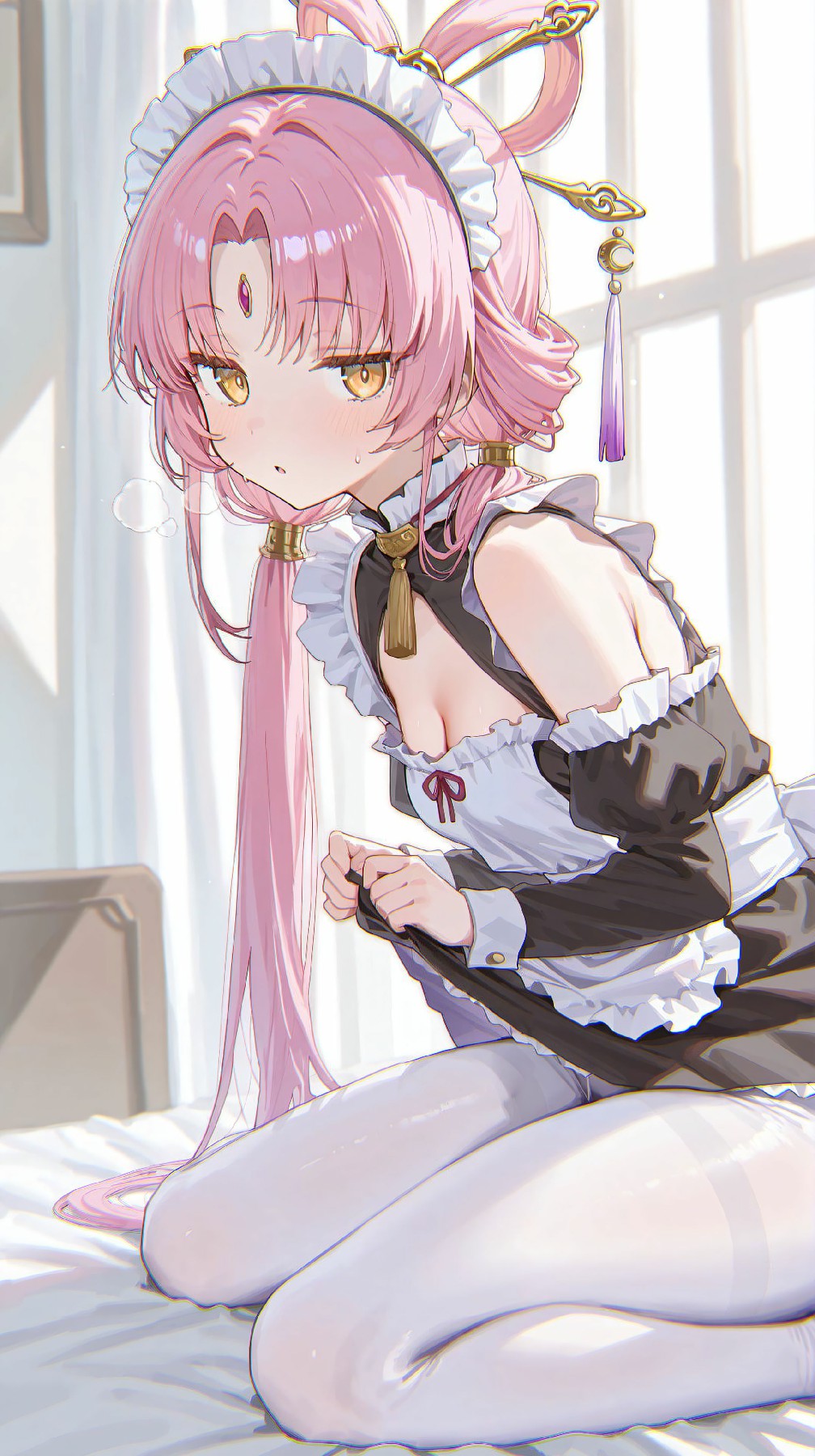 粉发双马尾女仆，蕾丝白丝超精致！