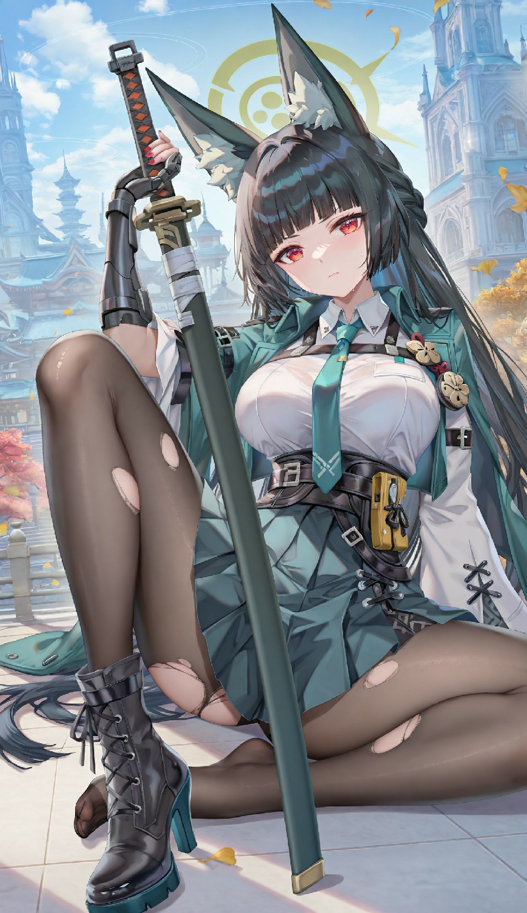 酷炫猫耳剑士少女插画欣赏