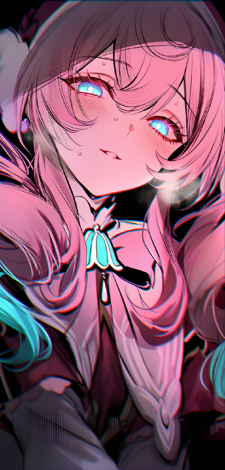 粉发蓝瞳二次元美少女 氛围感拉满