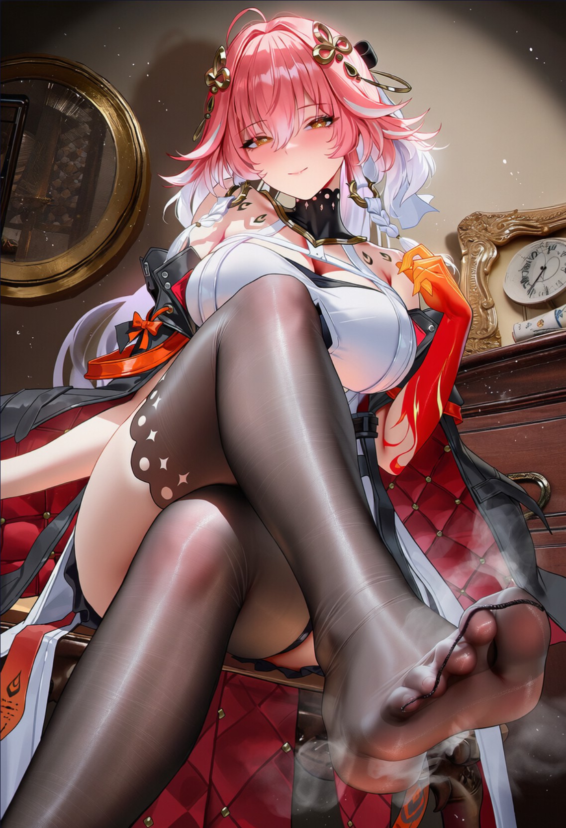 粉发二次元美少女的性感丝袜造型