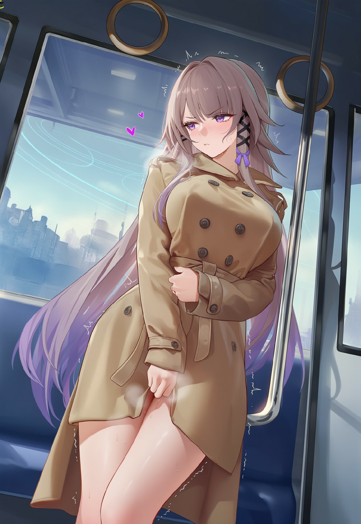 地铁心动瞬间！风衣美女的害羞时刻