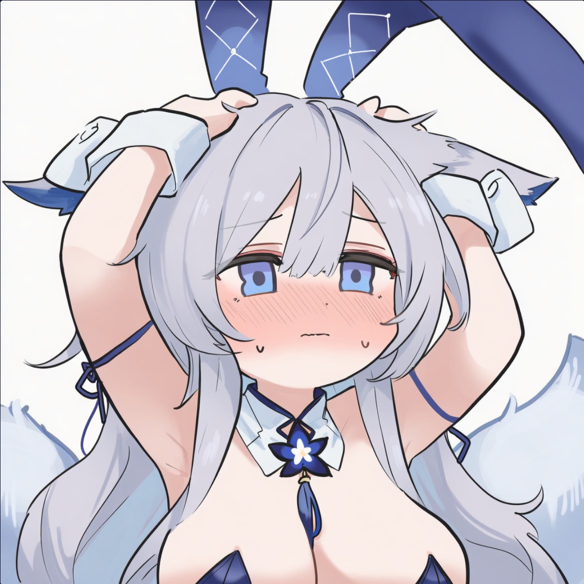 白发兔耳少女害羞神态真的超可爱!