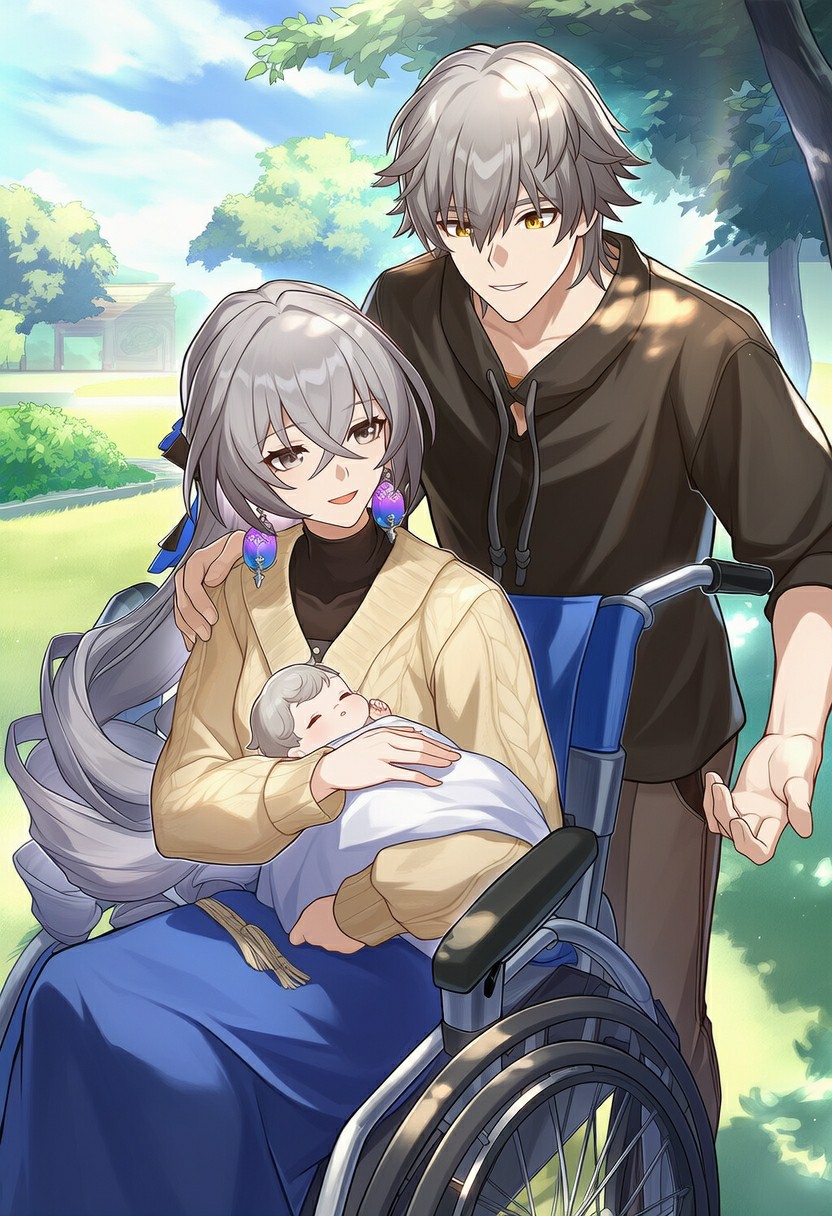 轮椅上的温馨时刻：一家三口的幸福瞬间